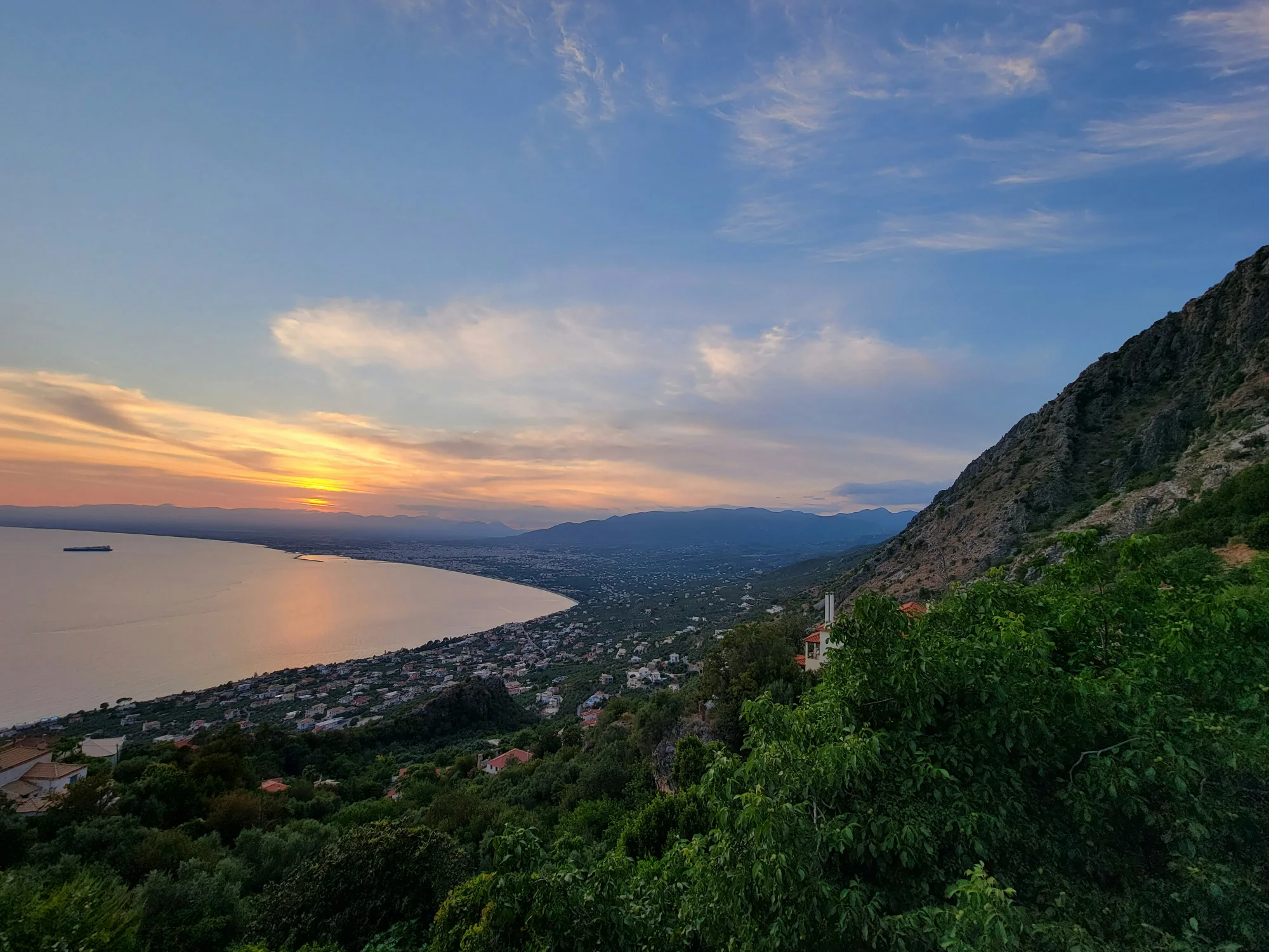 Kalamata Greece - Panoramic sunset view over the Messenian Gulf